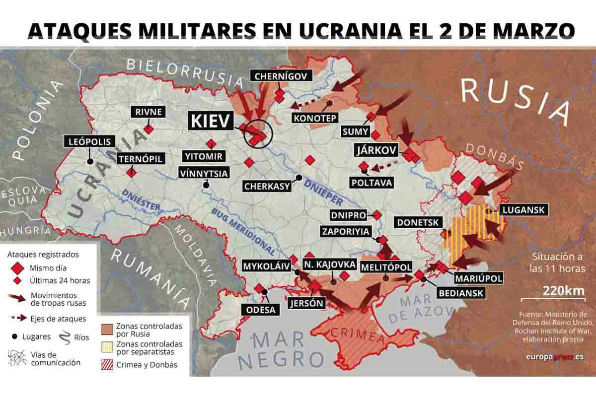 Ataques militares en Ucrania el 2 de marzo / Imagen: EP