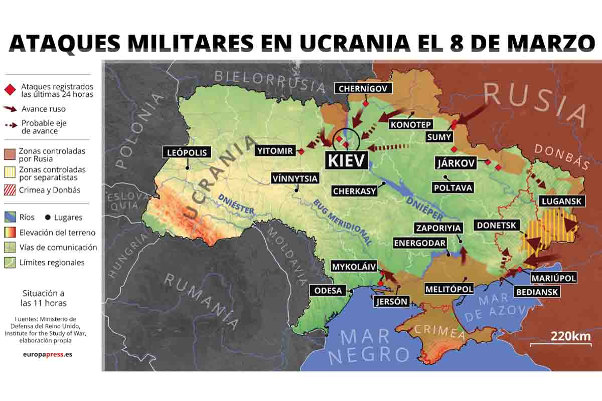 Ataques militares en Ucrania el 8 de marzo / Imagen: EP