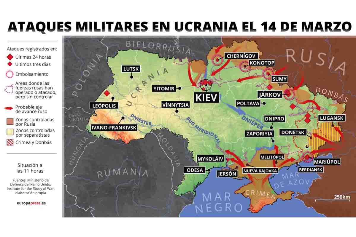 Ataques militares en Ucrania el 14 de marzo / Imagen: EP