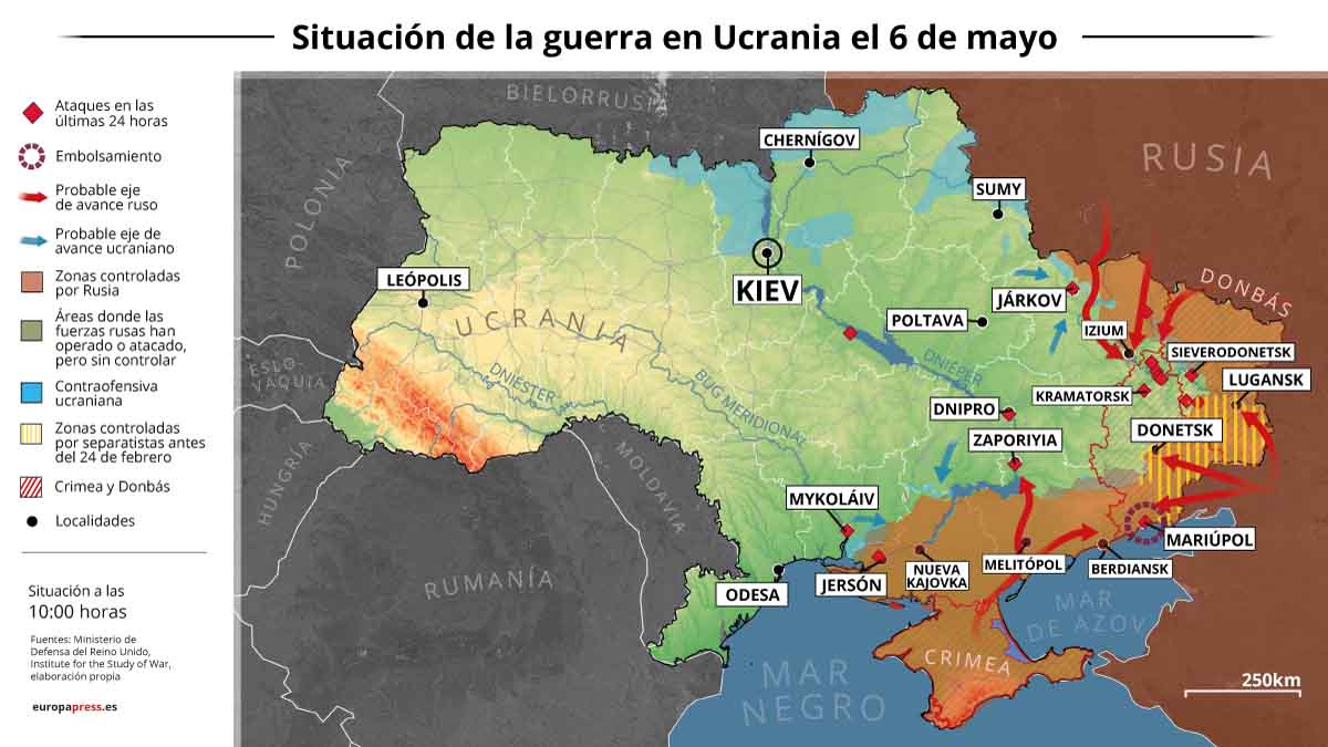 Situación de la guerra en Ucrania el 6 de mayo / Imagen: EP