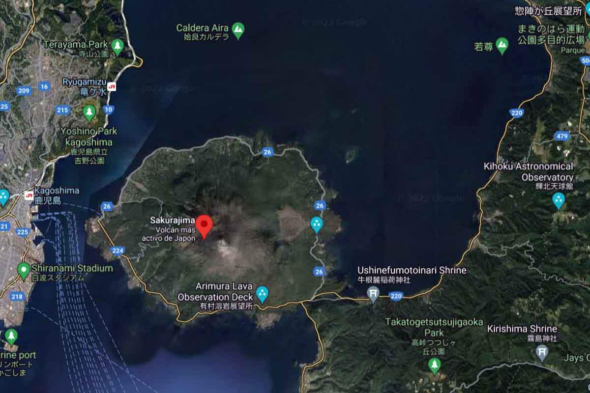 Imagen de Google Maps del volcán japonés de volcán Sakurajima / Imagen: Google Maps