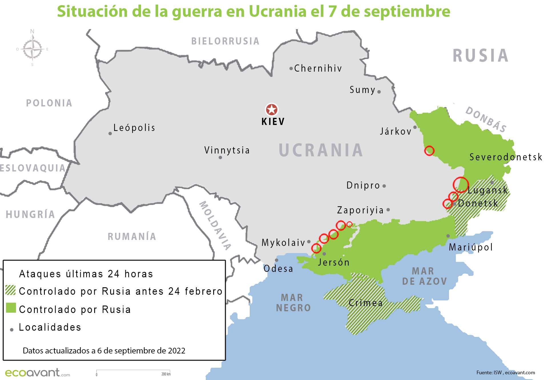 Situación de la guerra en Ucrania el 7 de septiembre de 2022 / Mapa: EP