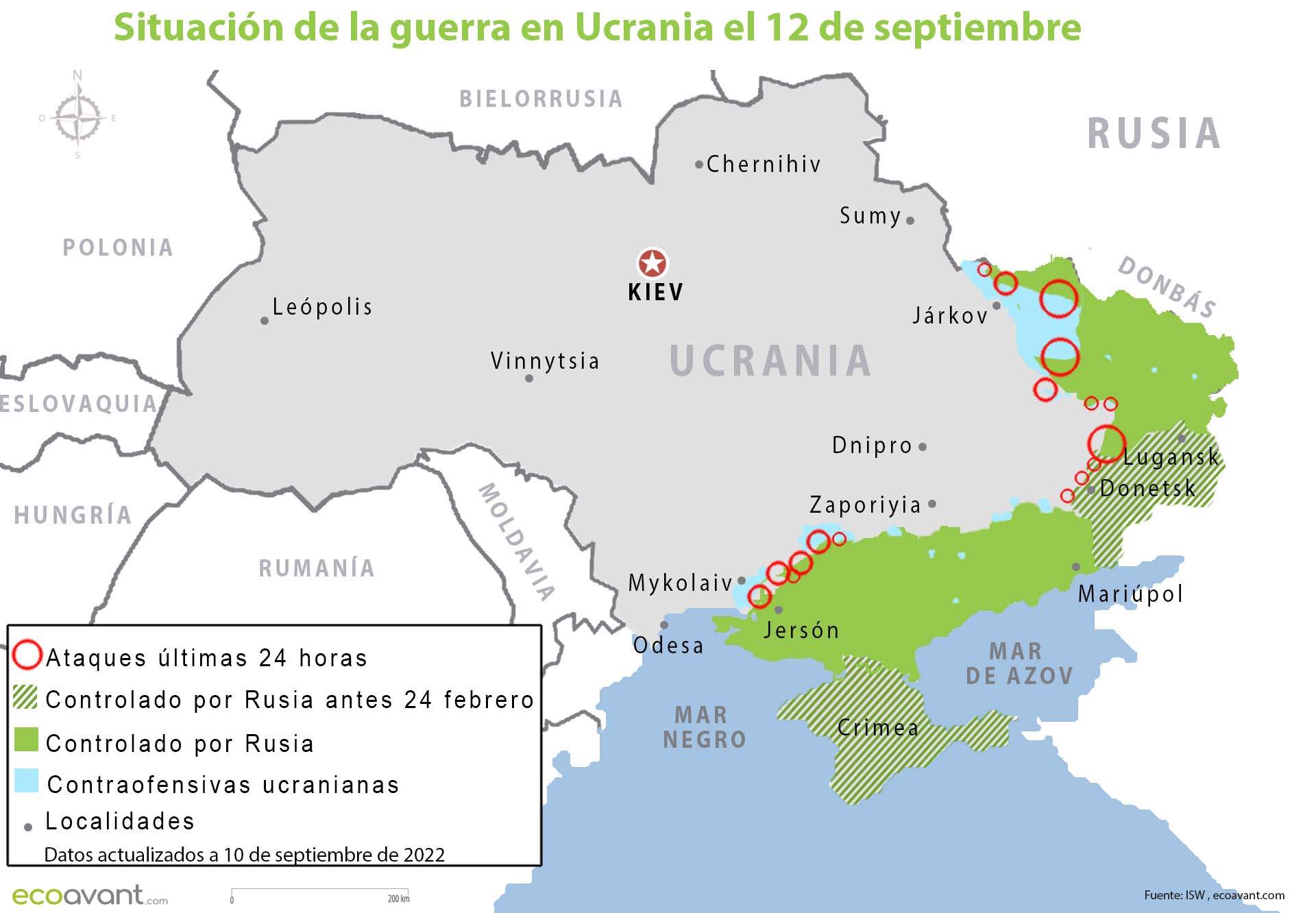 Situación de la guerra en Ucrania el 12 de septiembre de 2022 / Mapa: EA