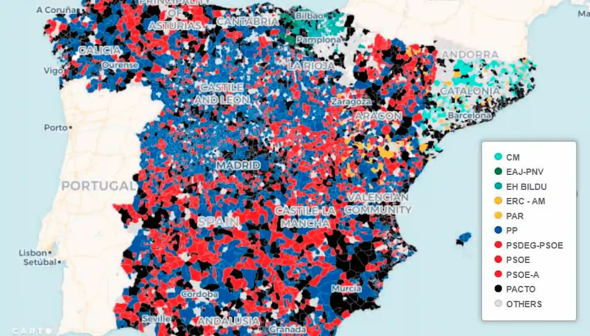 Municipios con mayorías tras las elecciones municipales del 28 de mayo