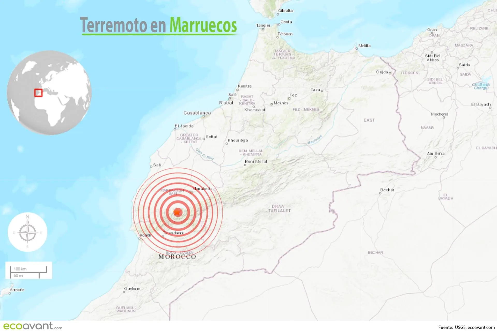 Mapa terremoto en Marruecos | 2.681 muertos y 2.501 heridos