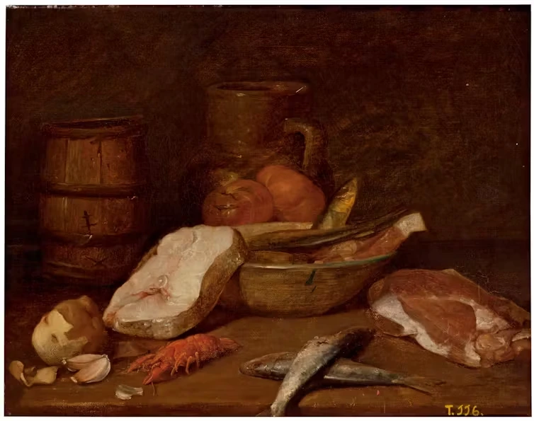 Cangrejo italiano (Austropotamobius fulcisianus) en un bodegón del pintor valenciano José María Estrada (1864). José María Estrada/Museo del Prado.