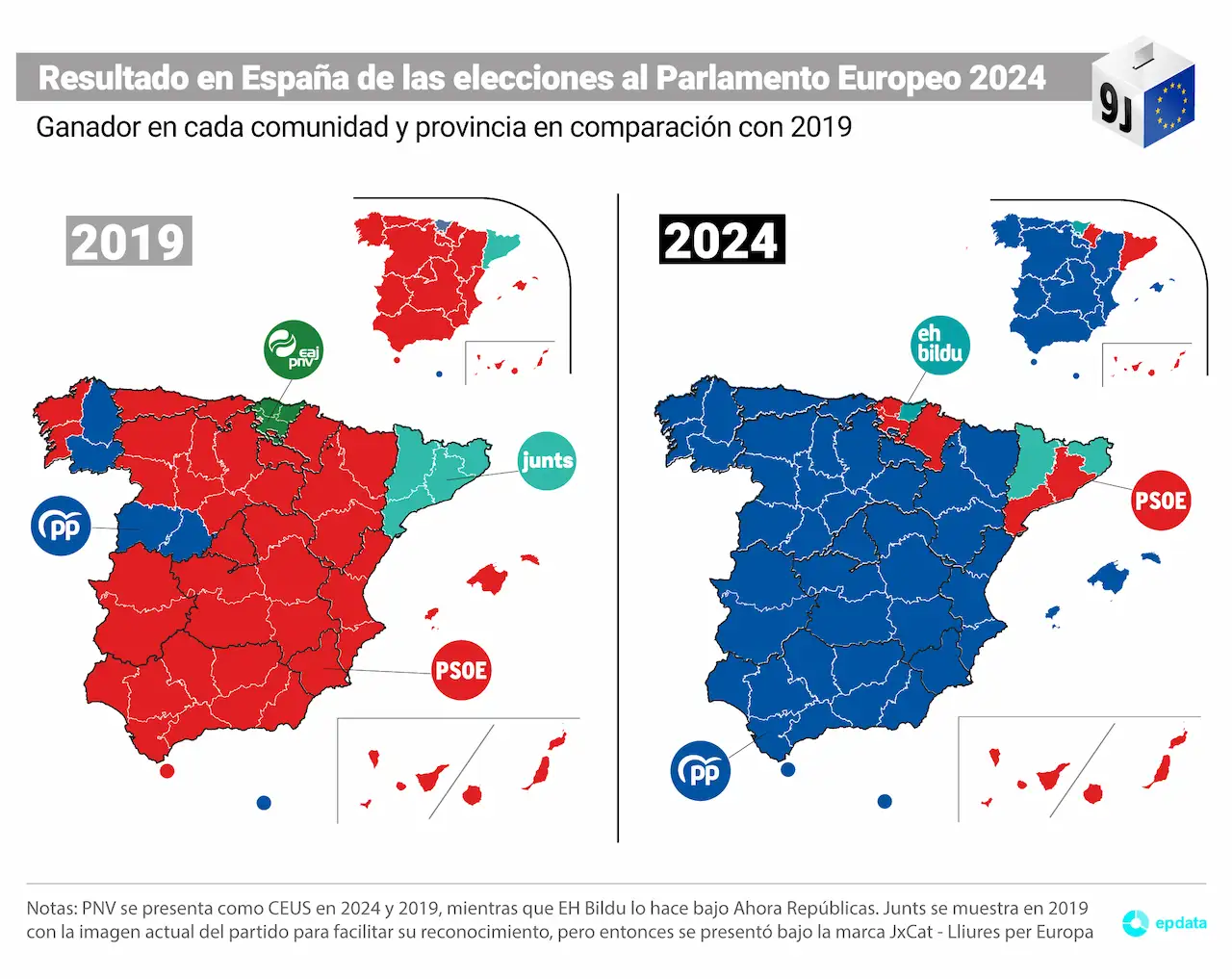 Resultado en España de las elecciones al Parlamento Europeo 2024 / Imagen: EP