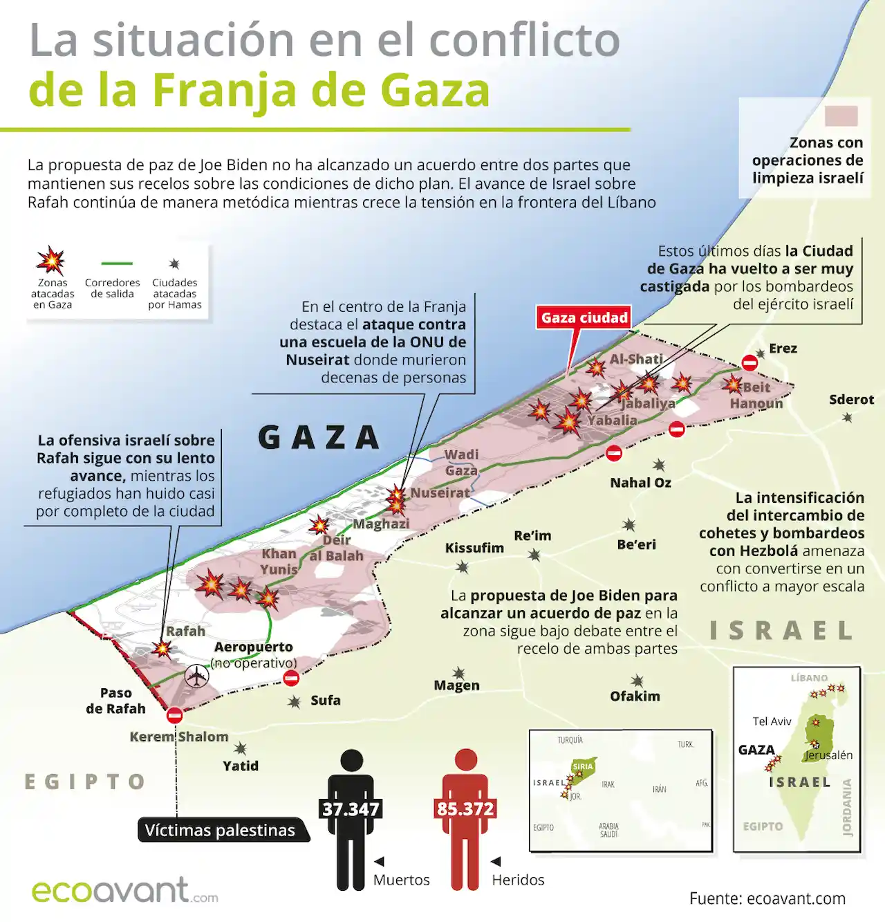 La situación en la ofensiva militar de Israel en Gaza a 17 de junio de 2024 / Mapa: EA