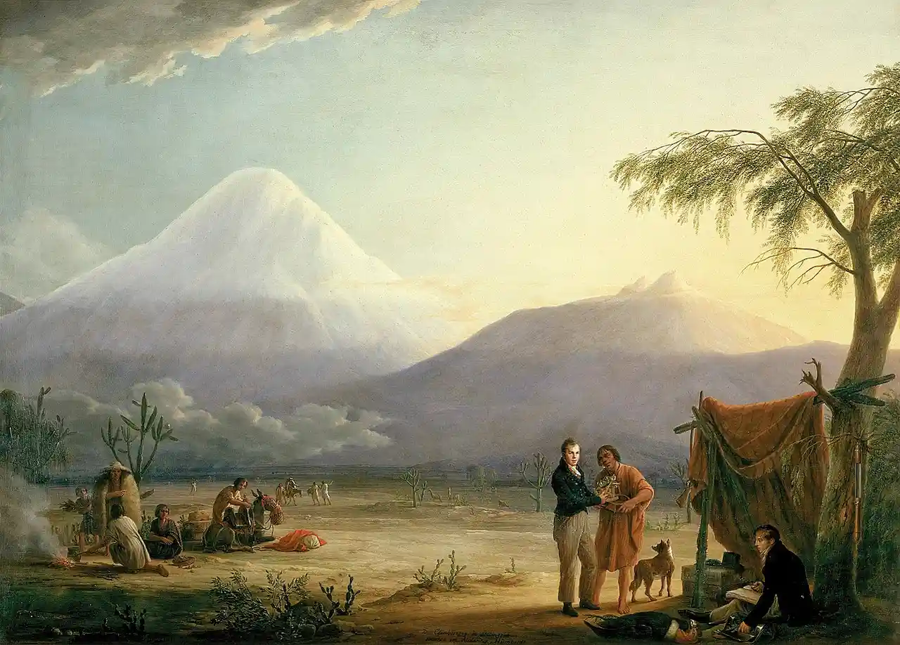 Alexander von Humboldt y Aimé Bonpland al pie del volcán del Chimborazo / Óleo: Friedrich Georg Weitsch (1810). Wikimedia Commons