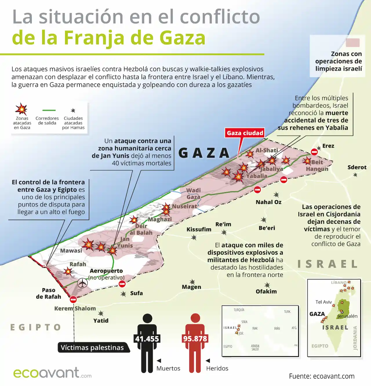 La situación en la ofensiva militar de Israel en Gaza a 23 de septiembre de 2024 / Mapa: EA