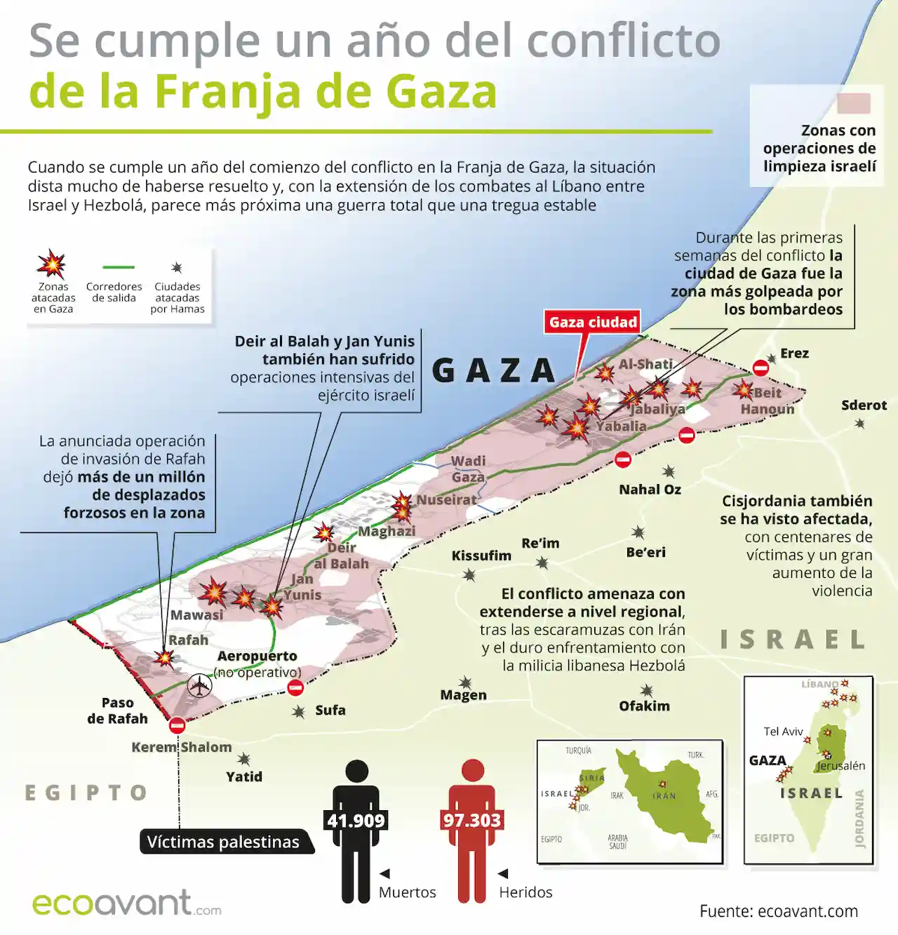 Mapa de un año de guerra entre Israel y Palestina / Imagen: EA