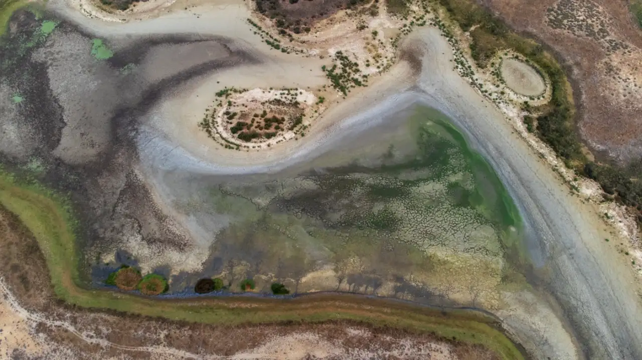 Vista aérea de la laguna de Santa Olalla en Doñana en octubre de 2024 / Foto: EBD-CSIC