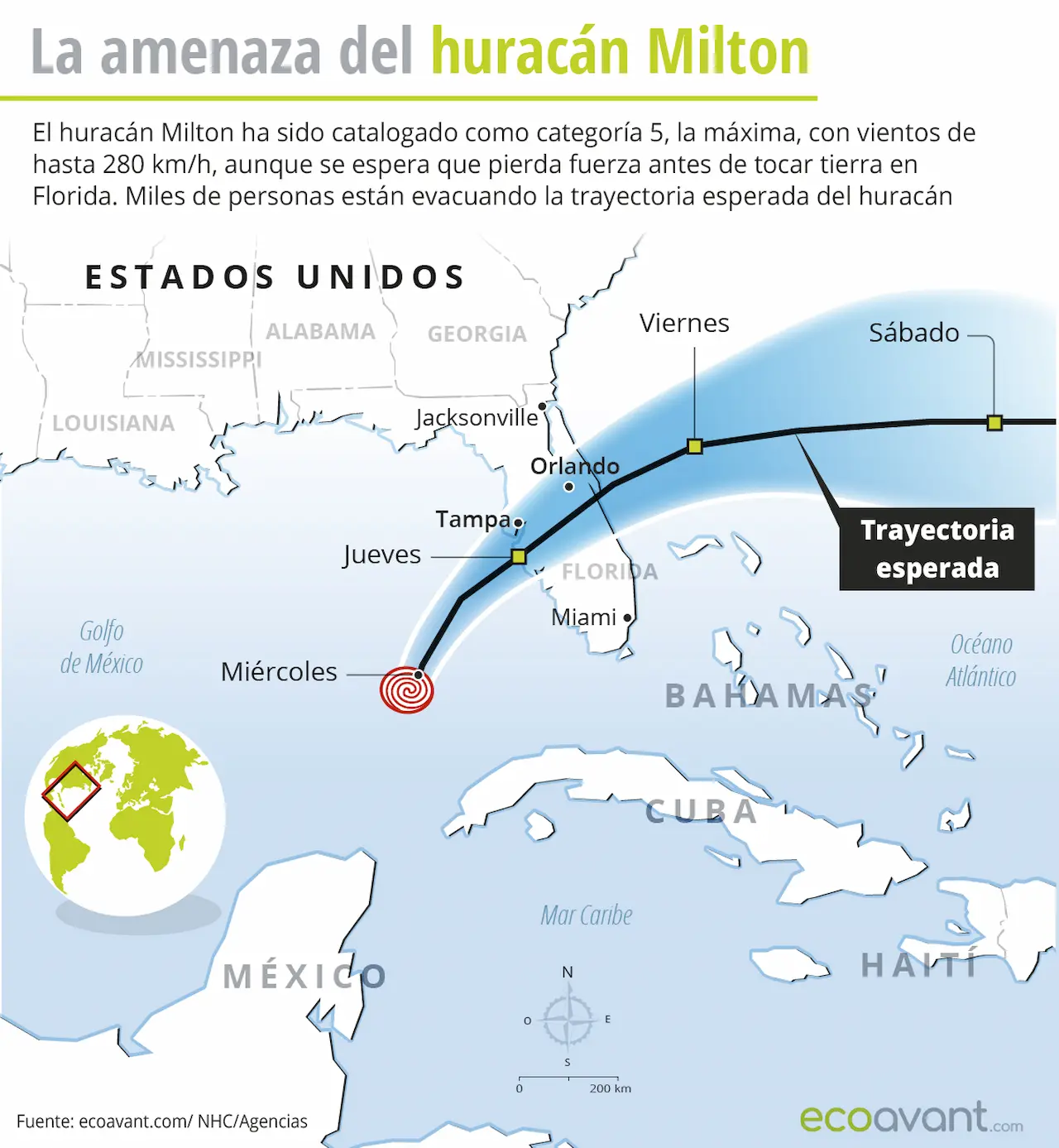 Mapa de la amenaza del huracán 'Milton' / Imagen: EA