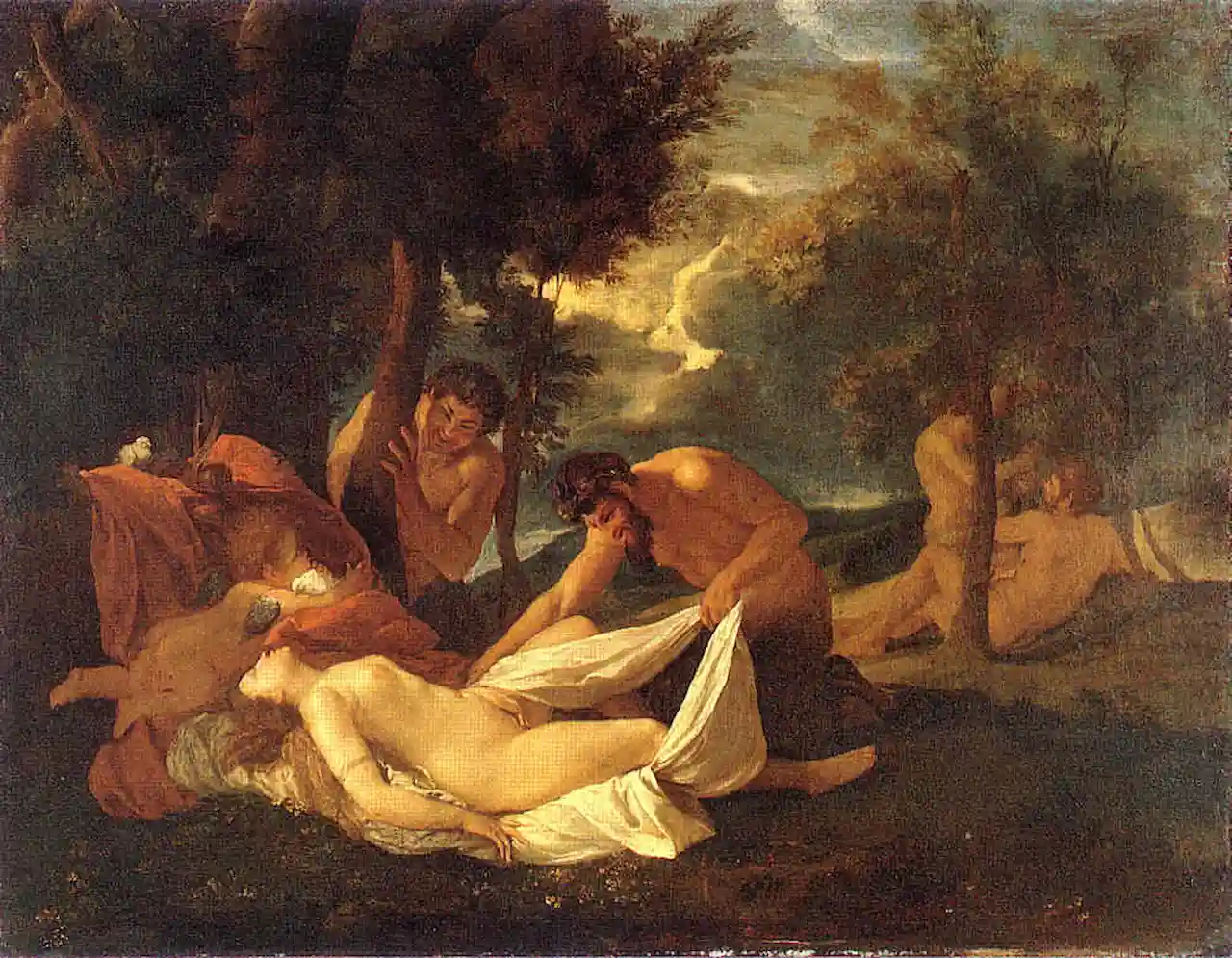 Venus dormida, sorprendida por un sátiro. ¿Glorifica la literatura la violación? / Imagen: Nicolas Poussin, 1626. Wikipédia