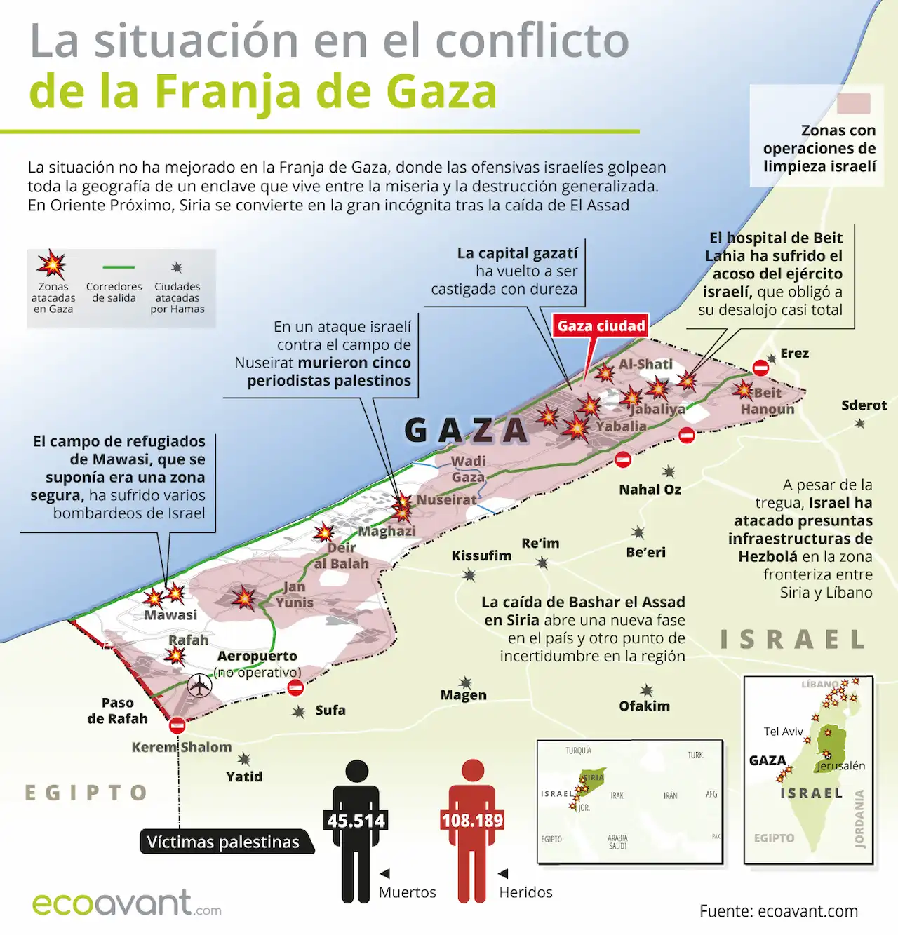 La situación en la ofensiva militar de Israel en Gaza a 30 de diciembre de 2024 / Mapa: EA