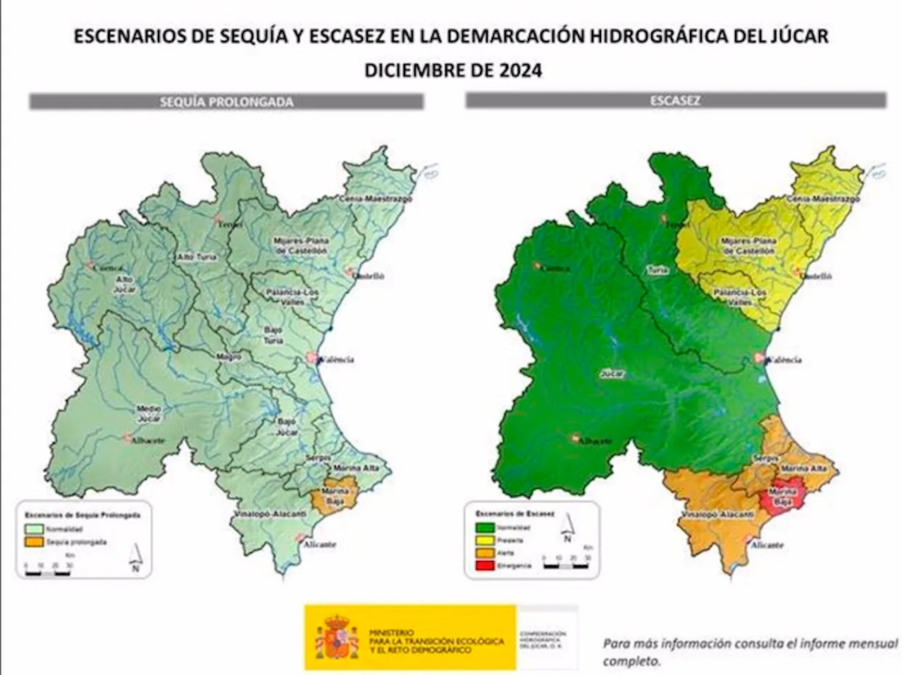 Prealerta por sequia en la demarcación hidrográfica del Júcar / Mapa: CHJ