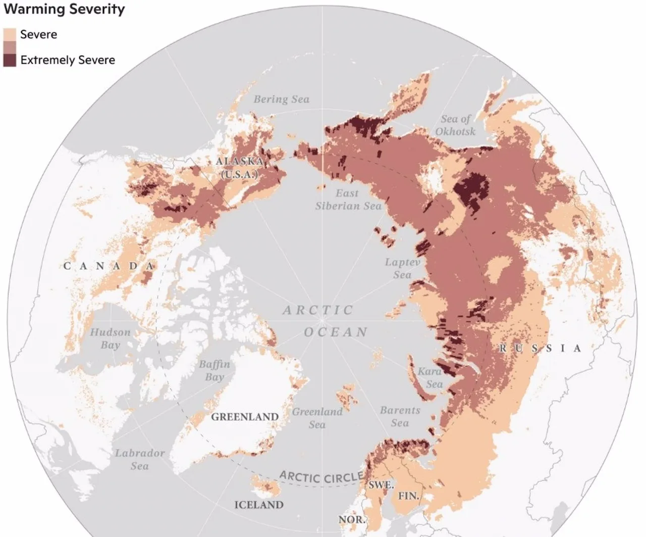 Mapa de los puntos críticos de calentamiento cerca del Ártico / Imagen: Christina Shintani