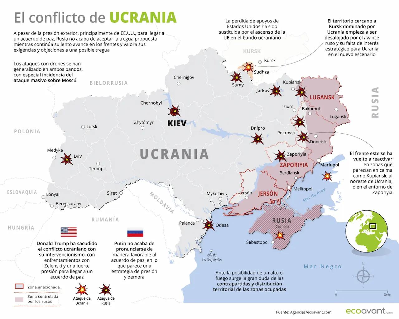 Situación de la guerra en Ucrania a 17 de marzo / Mapa: EA